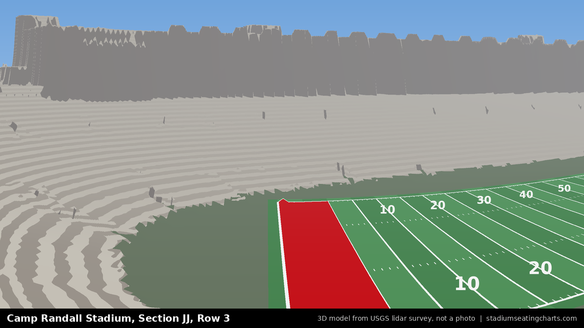 View from Camp Randall Stadium Section JJ, Row 3, looking toward the field