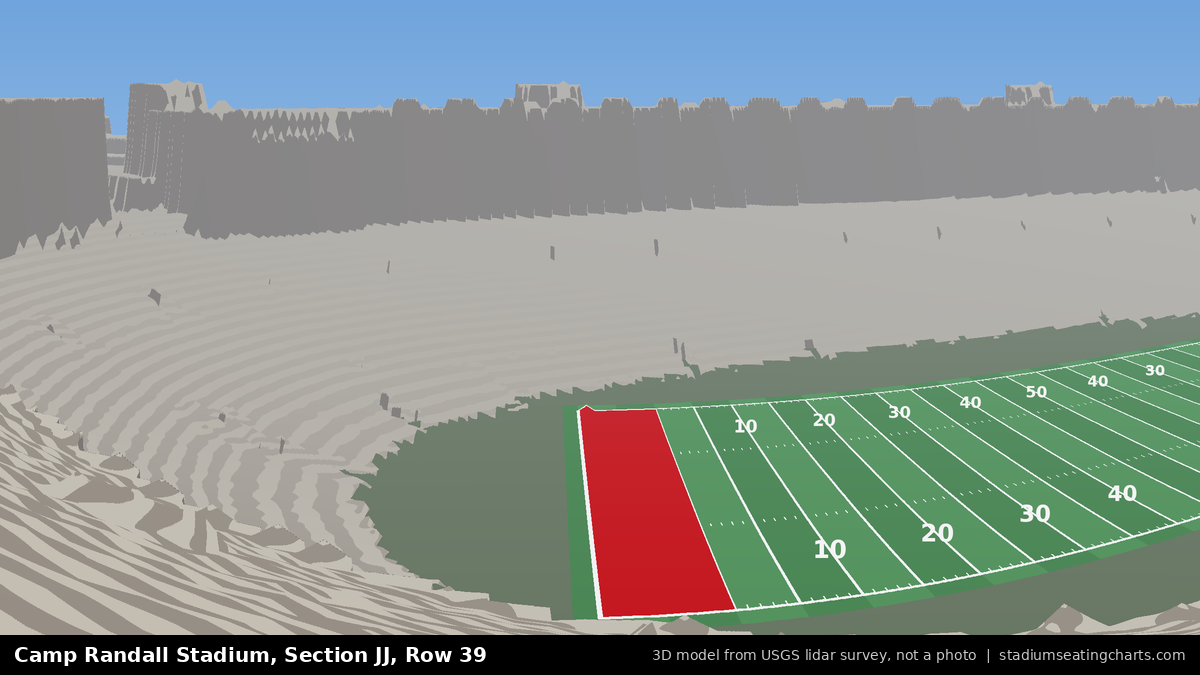 View from Camp Randall Stadium Section JJ, Row 39, looking toward the field