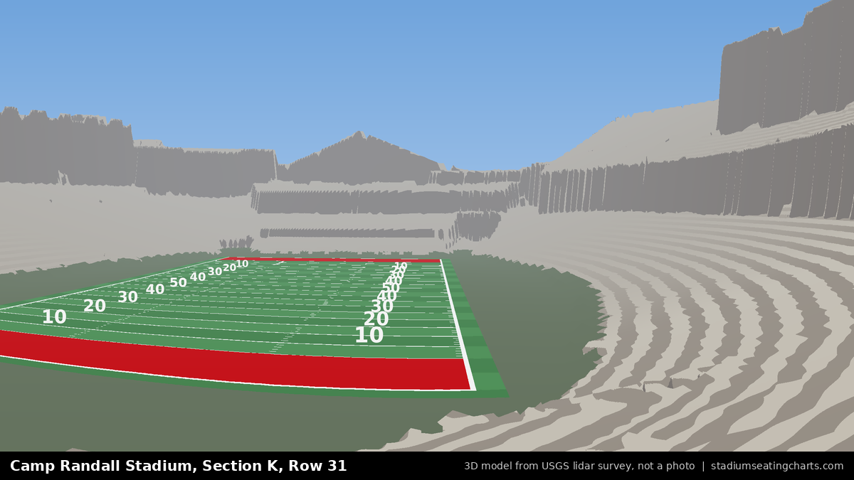 View from Camp Randall Stadium Section K, Row 31, looking toward the field