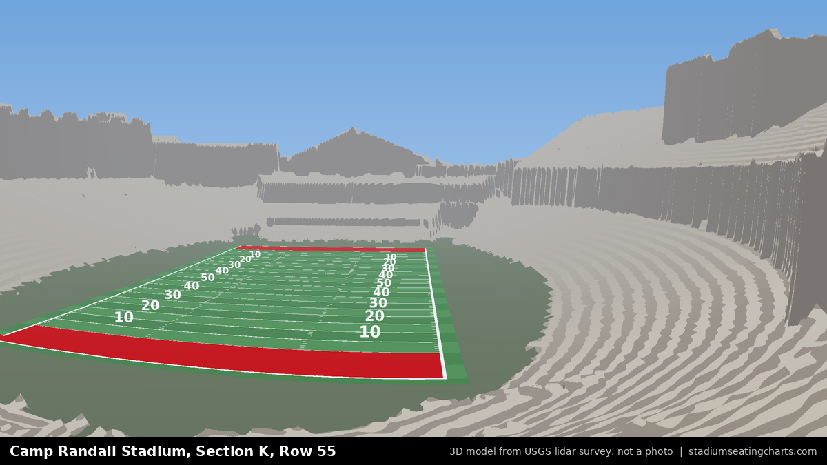 View from Camp Randall Stadium Section K, Row 55, looking toward the field