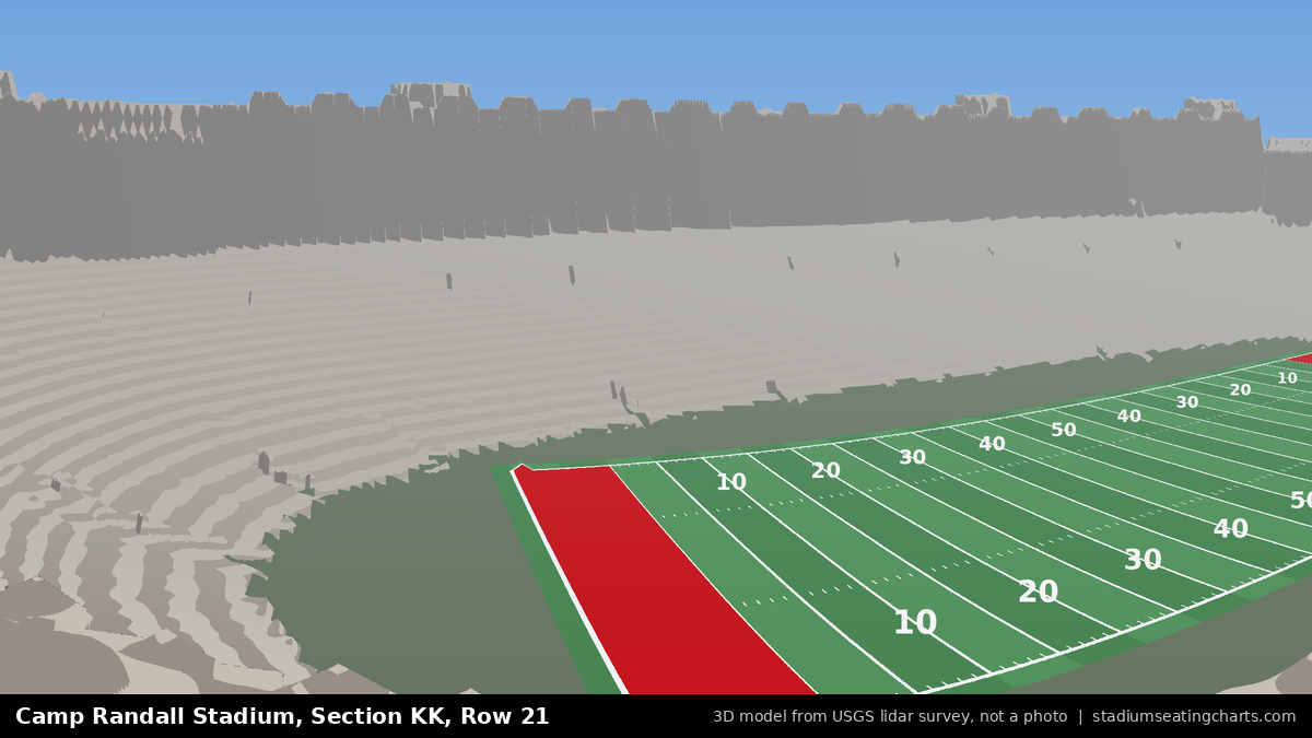 View from Camp Randall Stadium Section KK, Row 21, looking toward the field