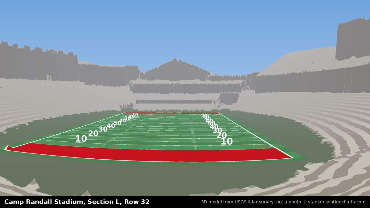 View from Camp Randall Stadium Section L, Row 32, looking toward the field