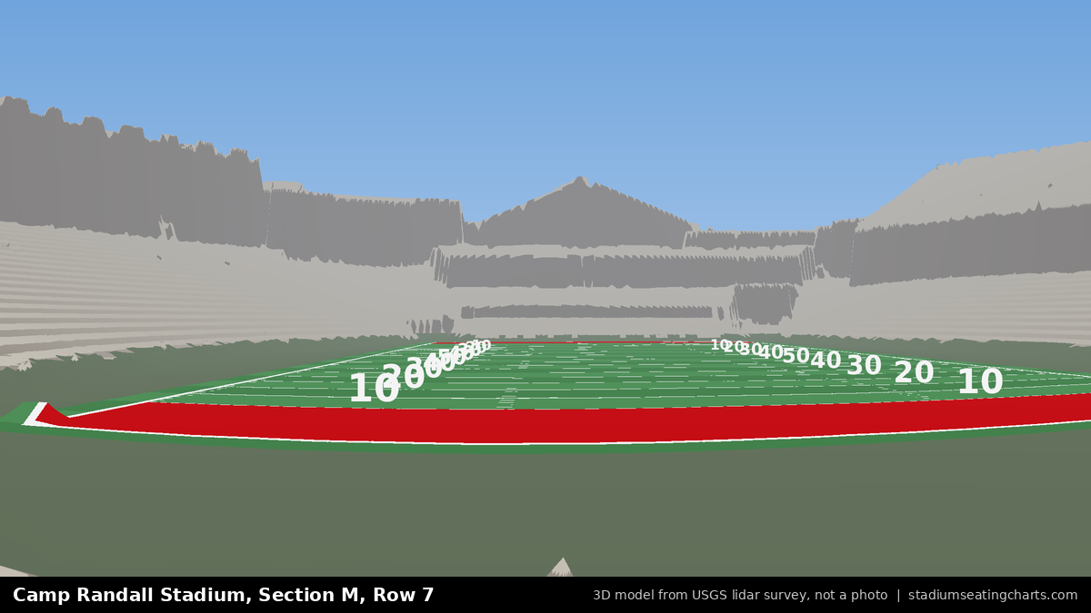 View from Camp Randall Stadium Section M, Row 7, looking toward the field