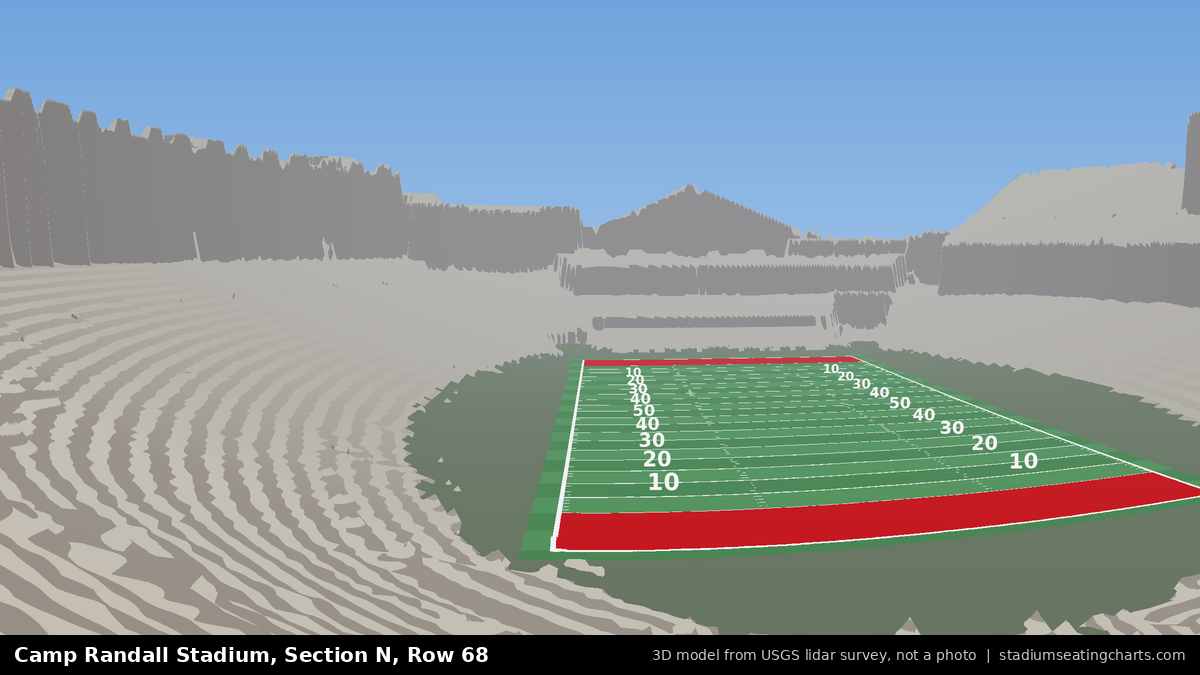 View from Camp Randall Stadium Section N, Row 68, looking toward the field