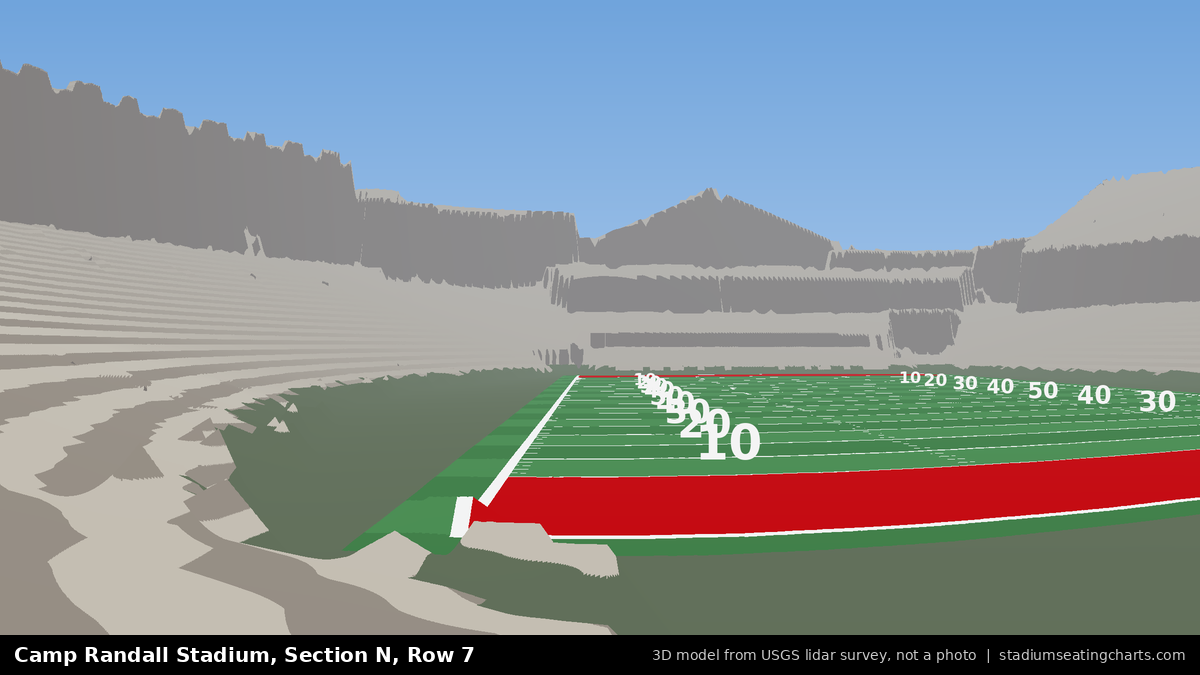View from Camp Randall Stadium Section N, Row 7, looking toward the field