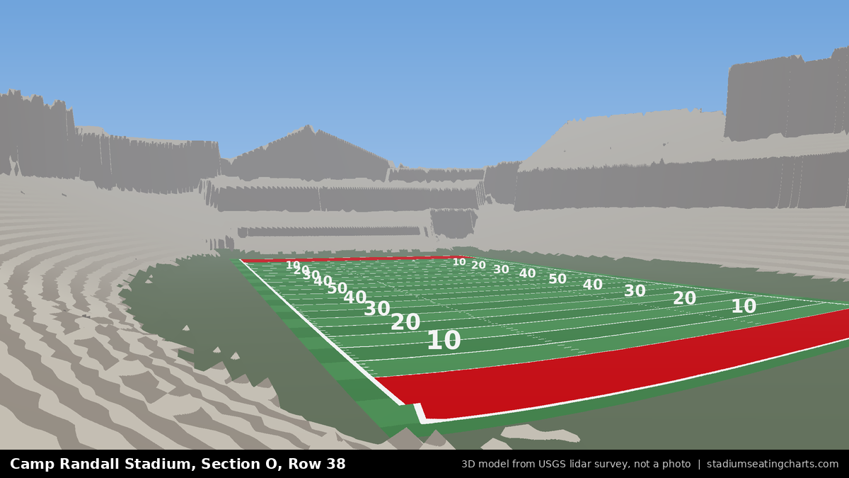 View from Camp Randall Stadium Section O, Row 38, looking toward the field
