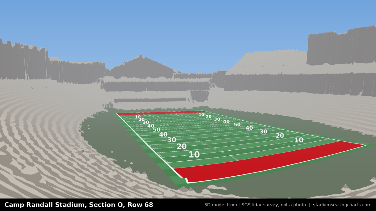 View from Camp Randall Stadium Section O, Row 68, looking toward the field