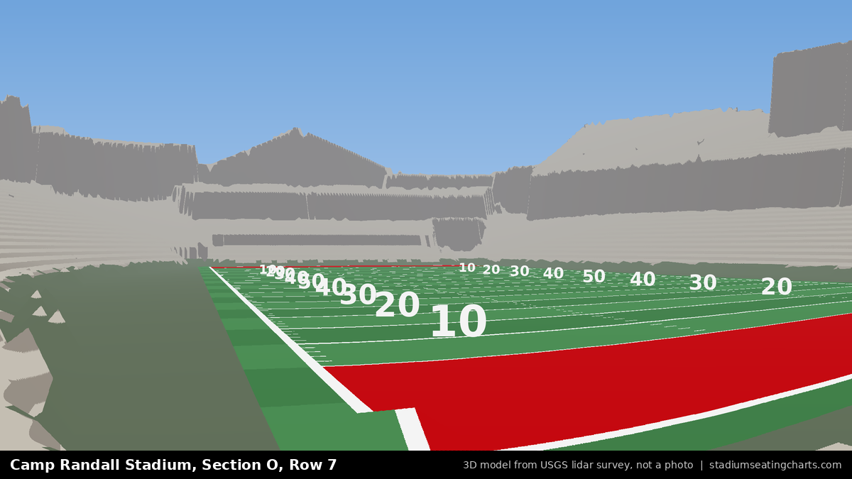 View from Camp Randall Stadium Section O, Row 7, looking toward the field