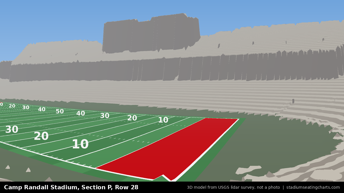 View from Camp Randall Stadium Section P, Row 28, looking toward the field