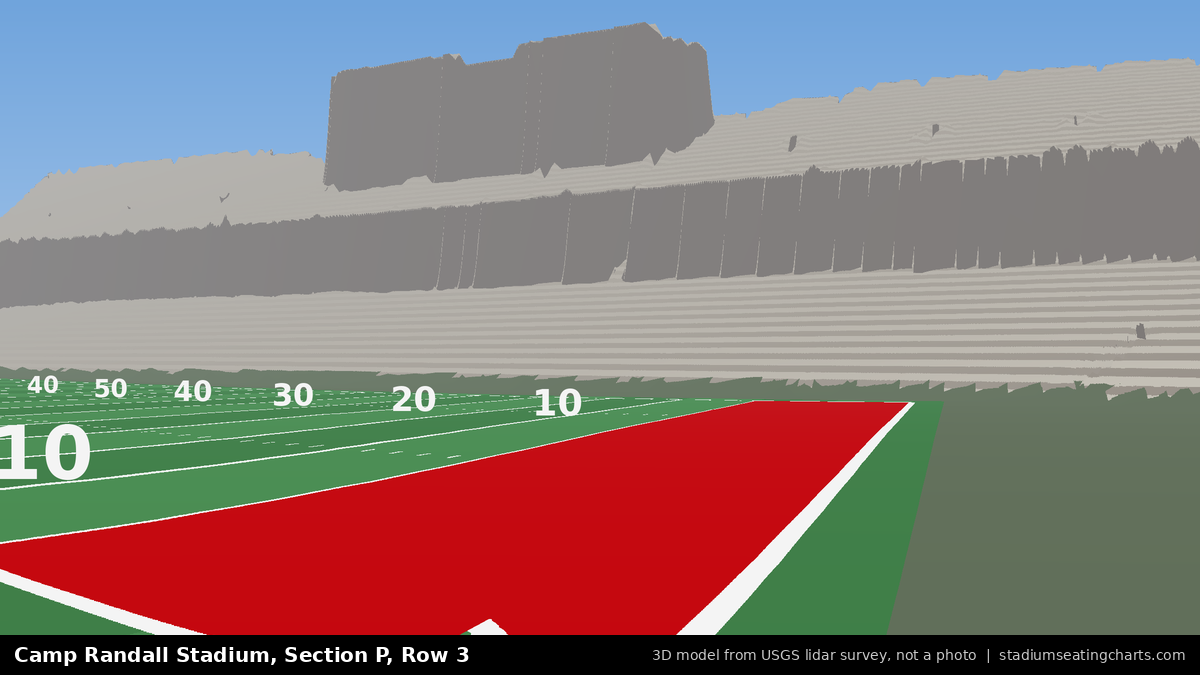 View from Camp Randall Stadium Section P, Row 3, looking toward the field