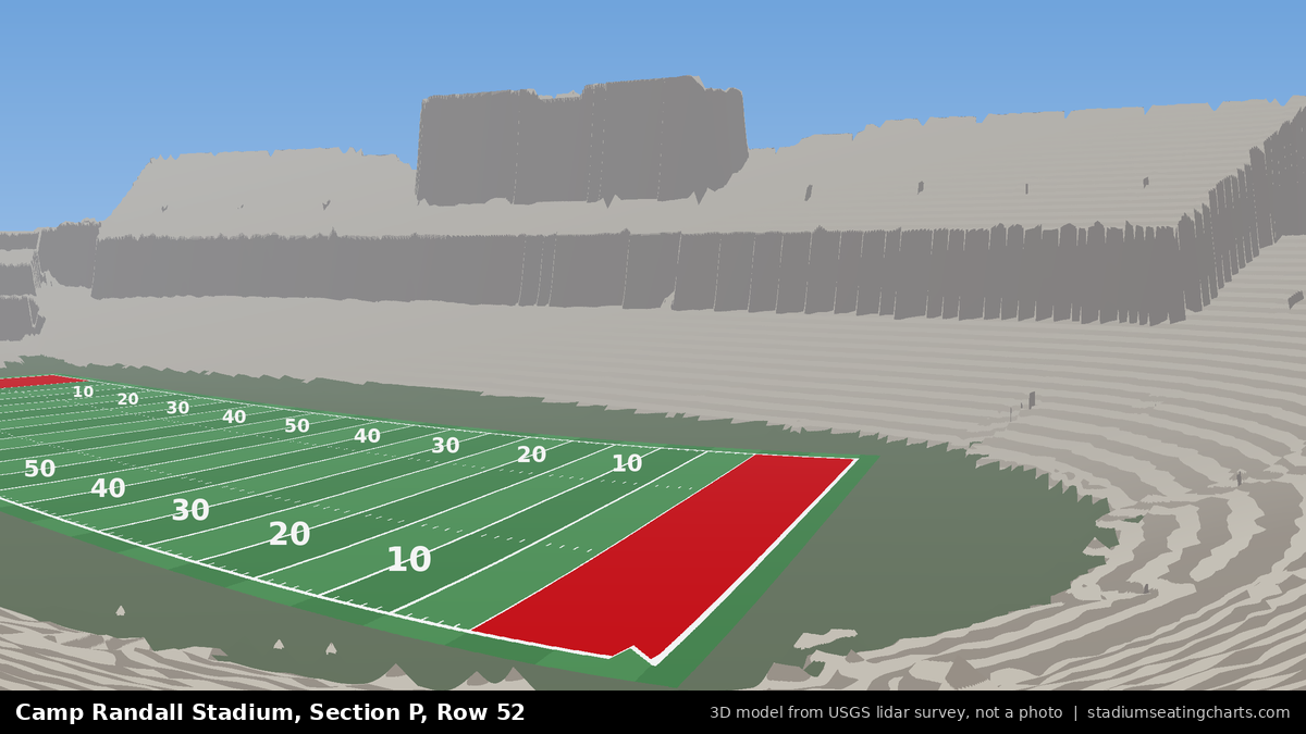View from Camp Randall Stadium Section P, Row 52, looking toward the field