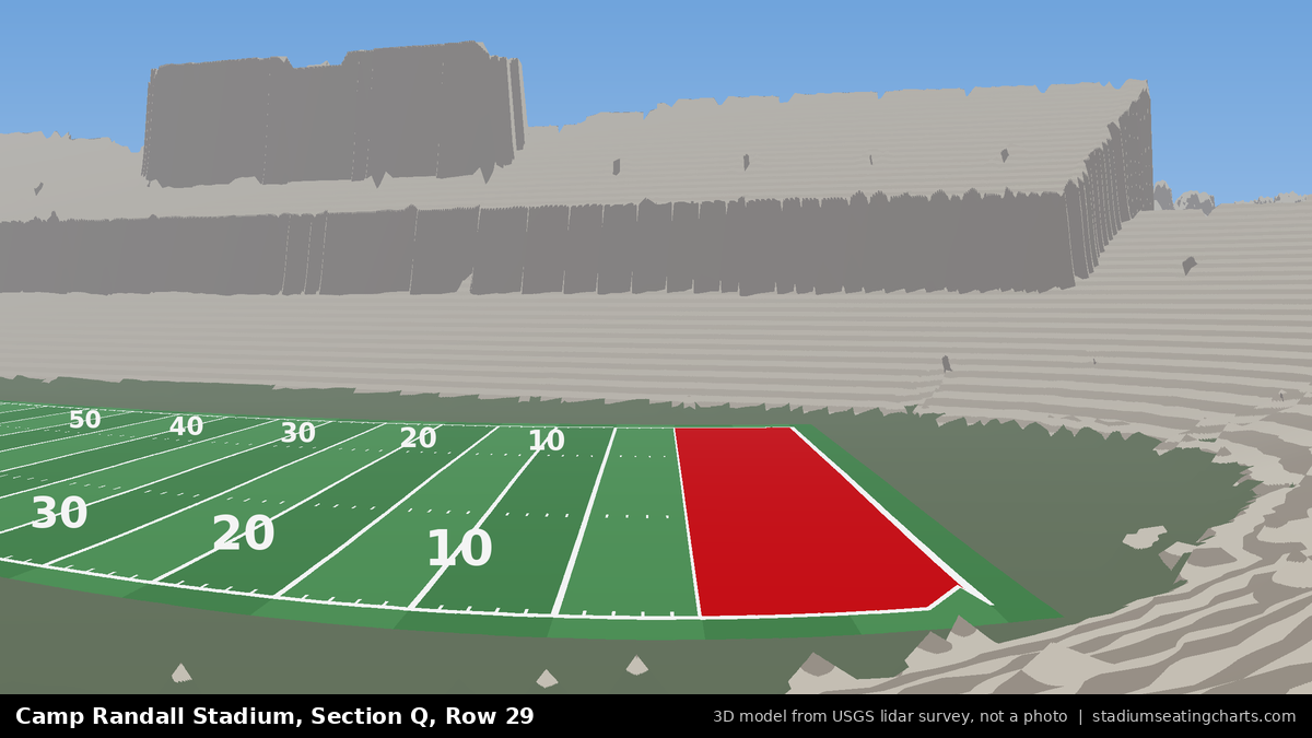 View from Camp Randall Stadium Section Q, Row 29, looking toward the field