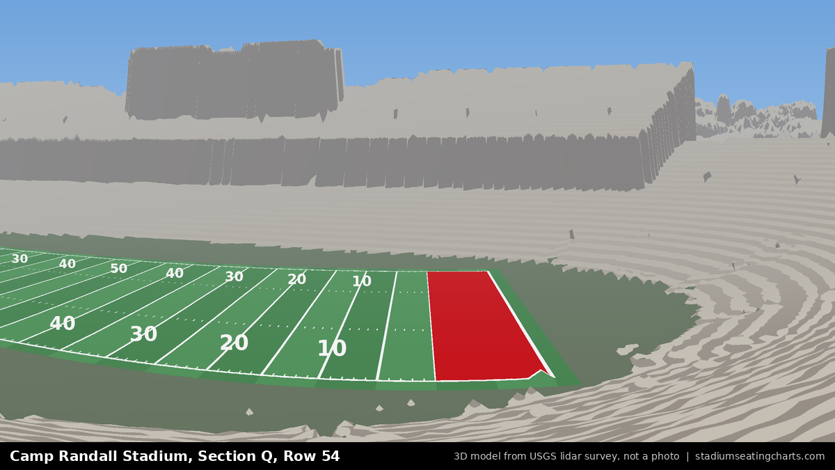 View from Camp Randall Stadium Section Q, Row 54, looking toward the field