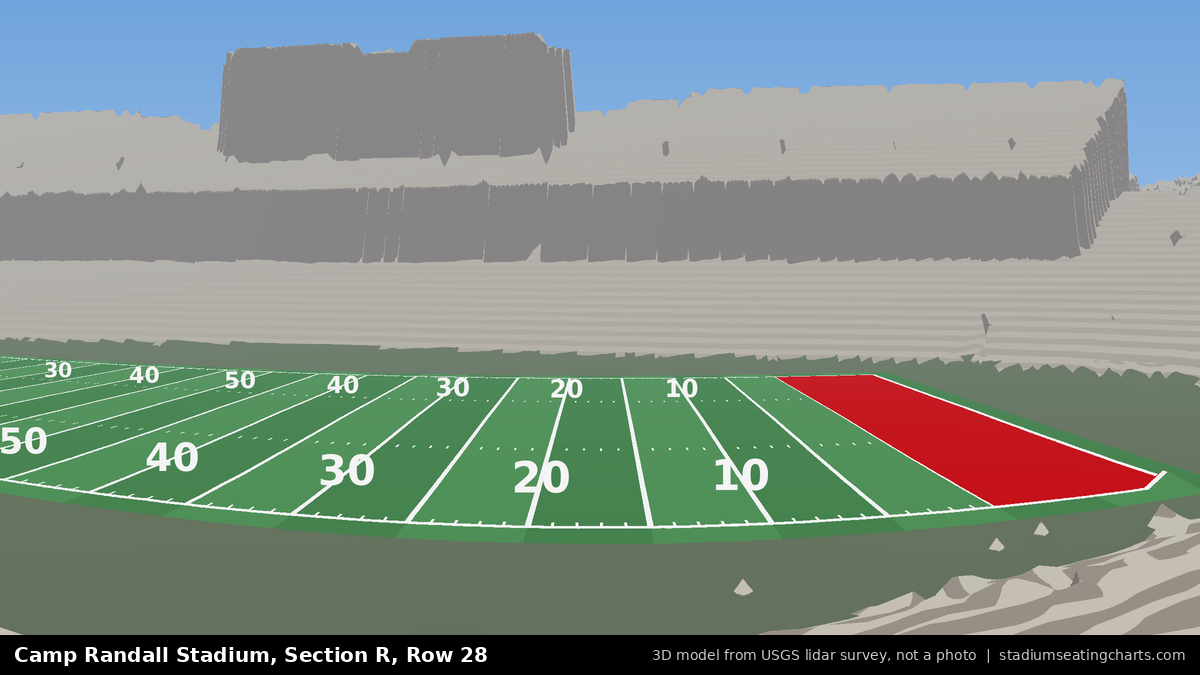 View from Camp Randall Stadium Section R, Row 28, looking toward the field