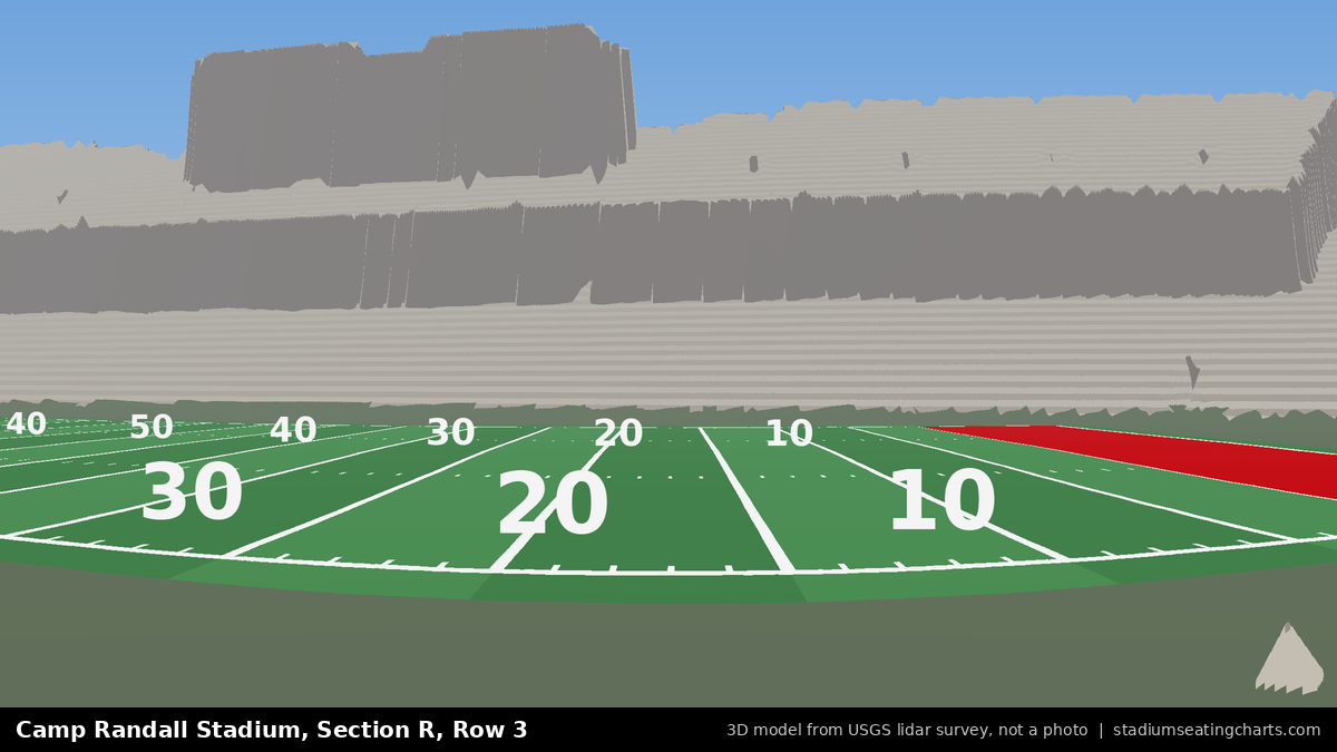 View from Camp Randall Stadium Section R, Row 3, looking toward the field