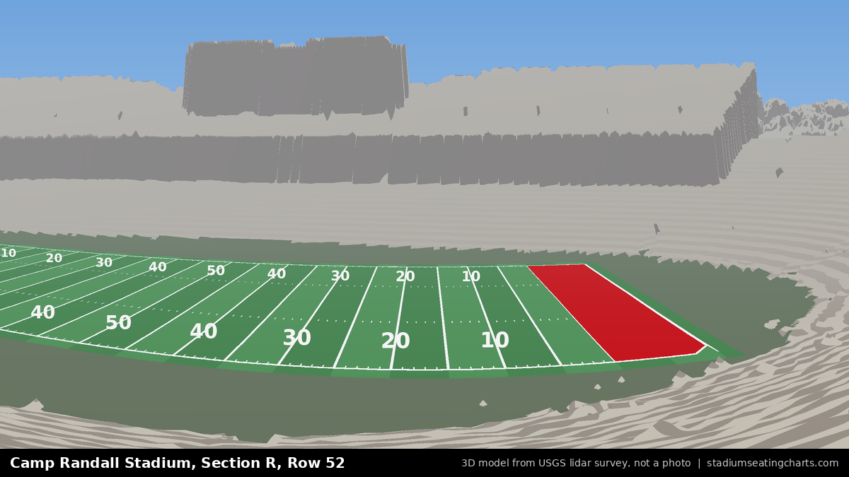 View from Camp Randall Stadium Section R, Row 52, looking toward the field