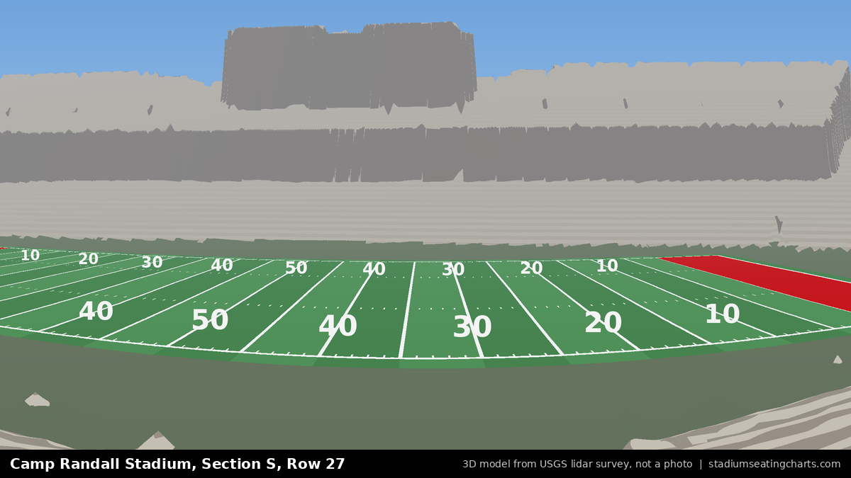 View from Camp Randall Stadium Section S, Row 27, looking toward the field
