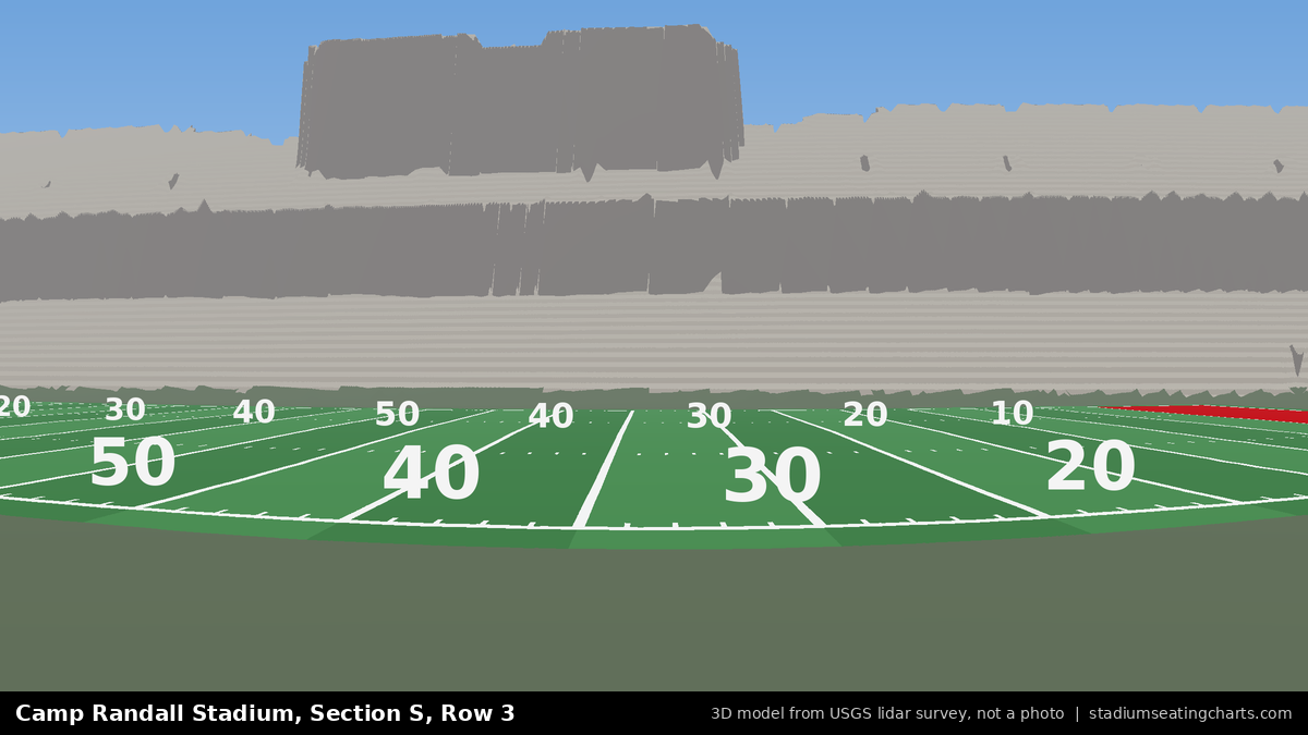 View from Camp Randall Stadium Section S, Row 3, looking toward the field