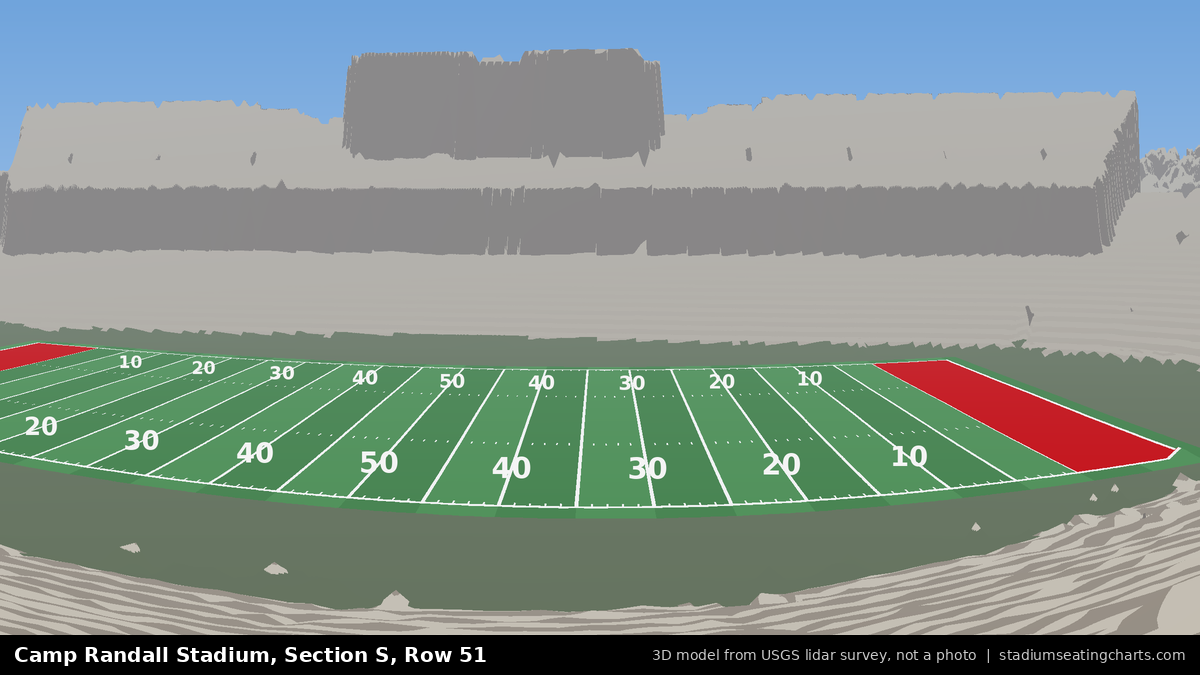 View from Camp Randall Stadium Section S, Row 51, looking toward the field