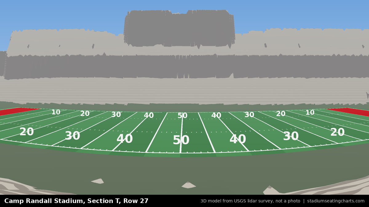 View from Camp Randall Stadium Section T, Row 27, looking toward the field