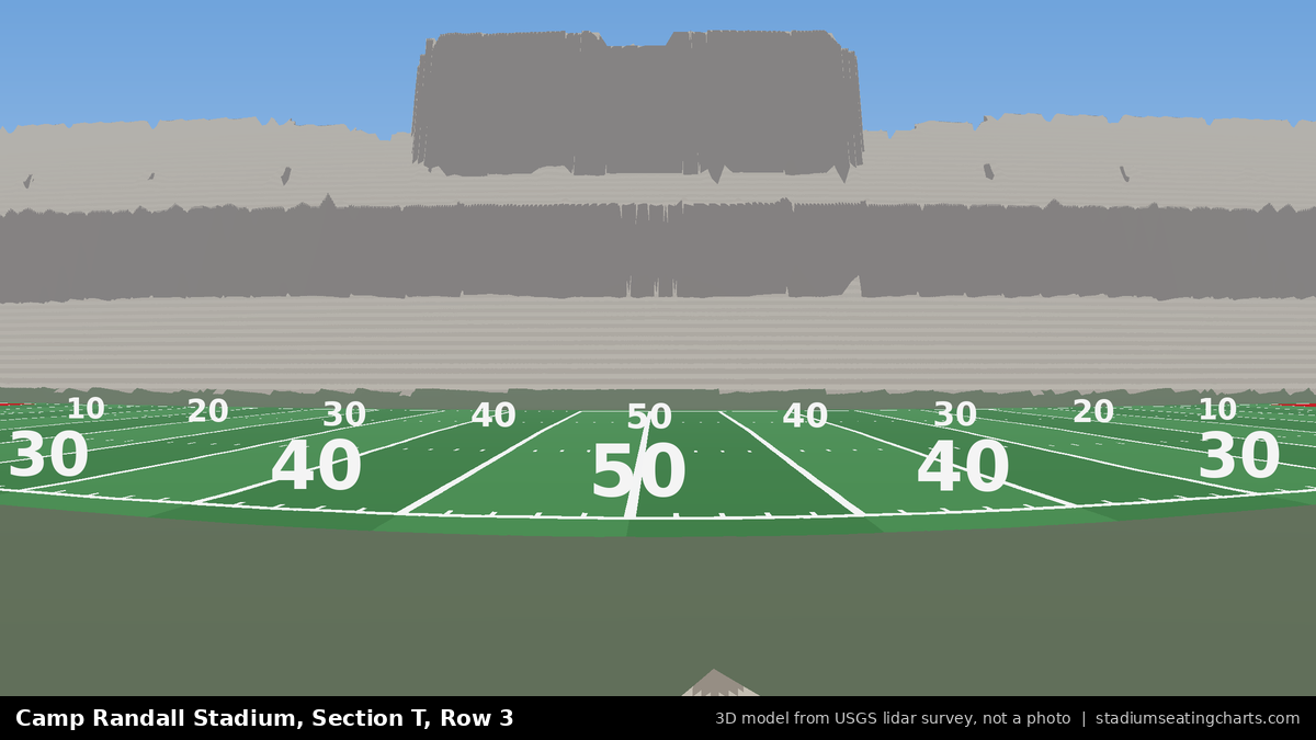 View from Camp Randall Stadium Section T, Row 3, looking toward the field