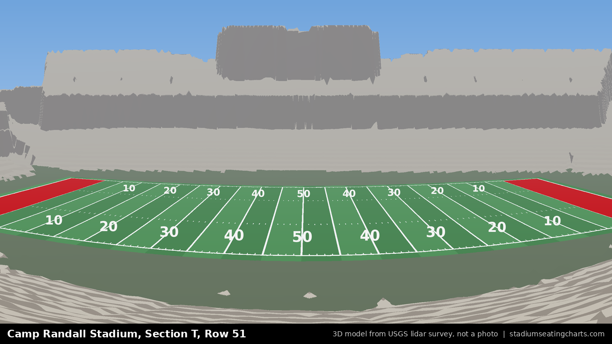 View from Camp Randall Stadium Section T, Row 51, looking toward the field