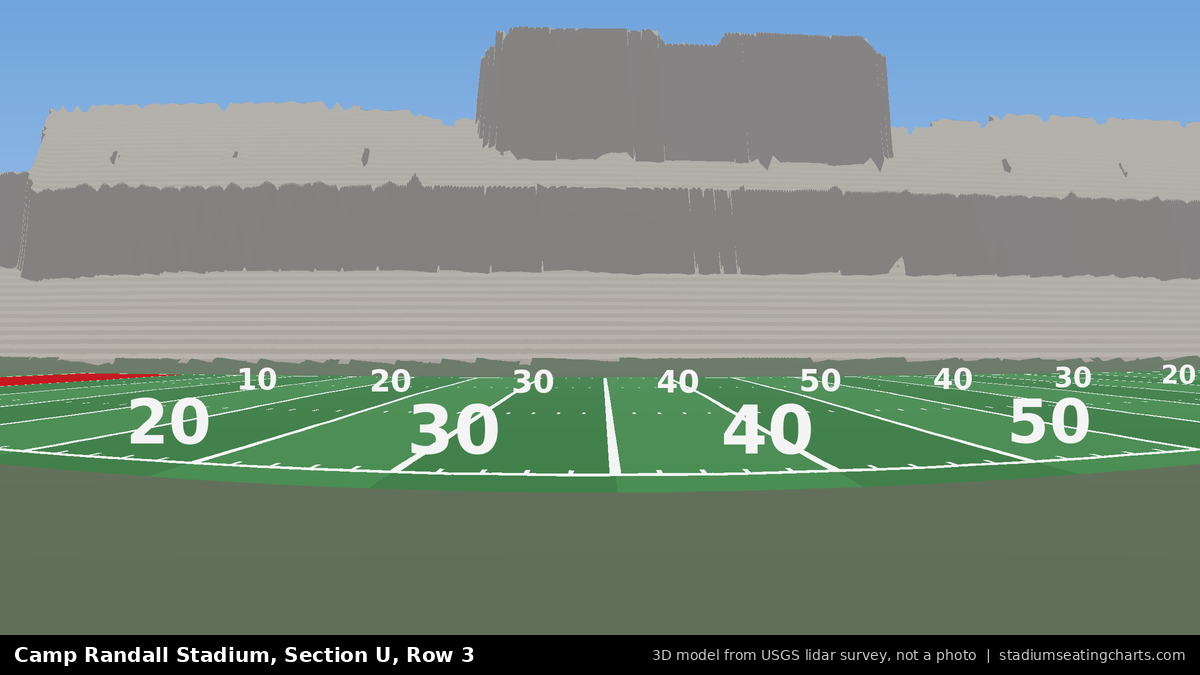 View from Camp Randall Stadium Section U, Row 3, looking toward the field
