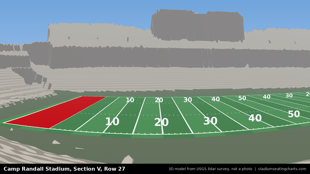View from Camp Randall Stadium Section V, Row 27, looking toward the field