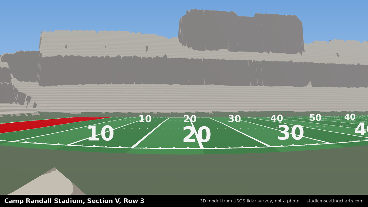 View from Camp Randall Stadium Section V, Row 3, looking toward the field