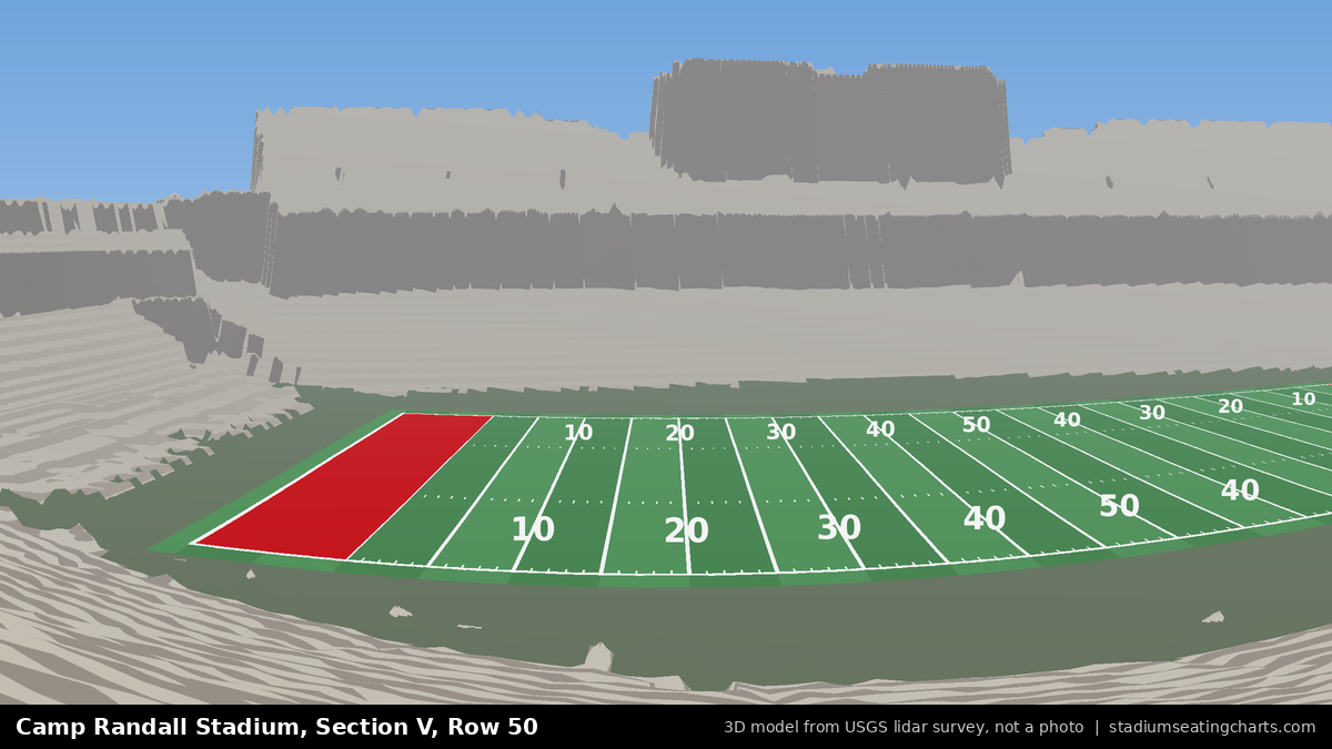 View from Camp Randall Stadium Section V, Row 50, looking toward the field