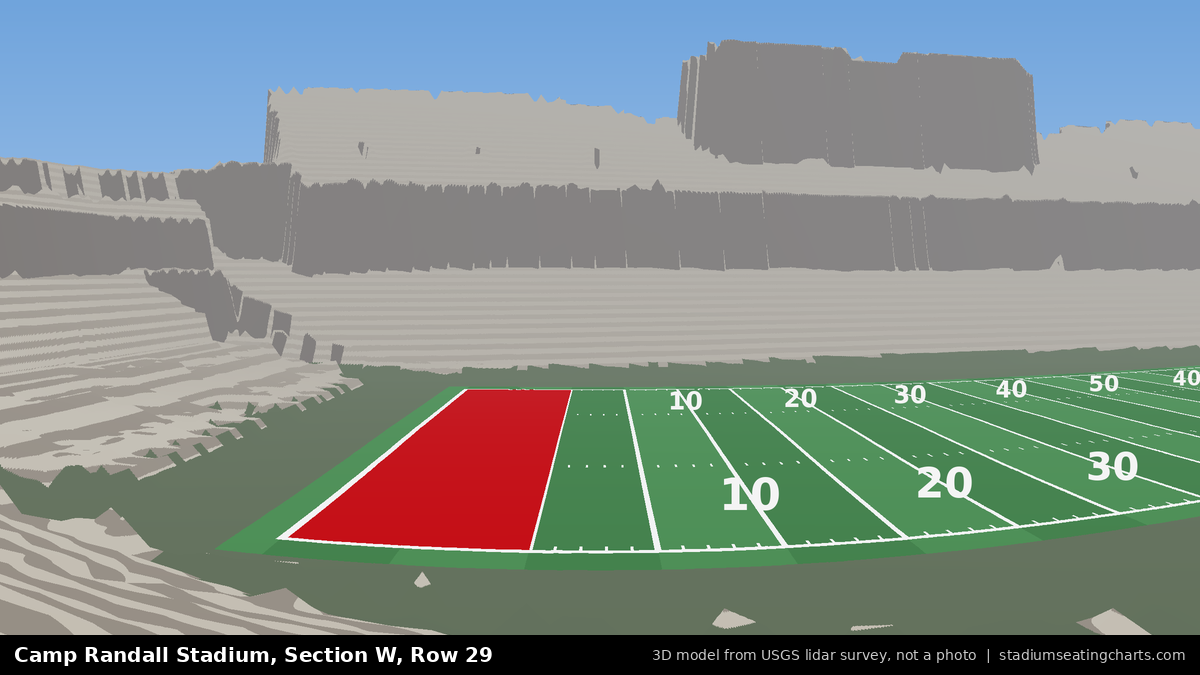 View from Camp Randall Stadium Section W, Row 29, looking toward the field