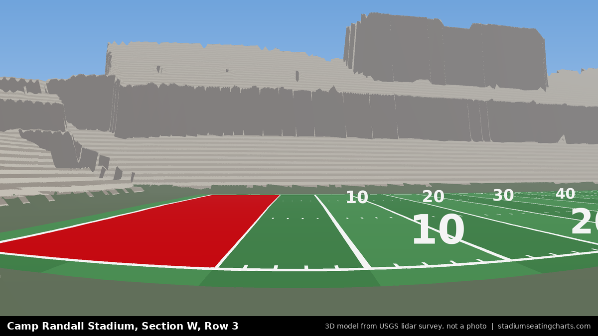 View from Camp Randall Stadium Section W, Row 3, looking toward the field
