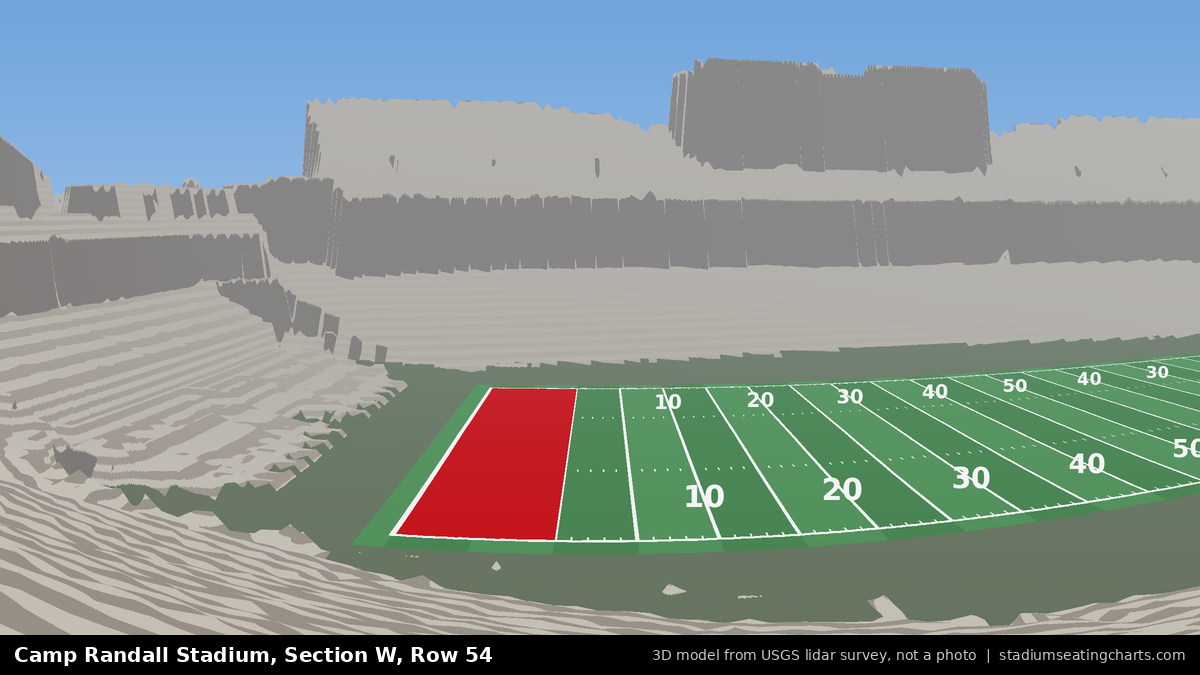 View from Camp Randall Stadium Section W, Row 54, looking toward the field