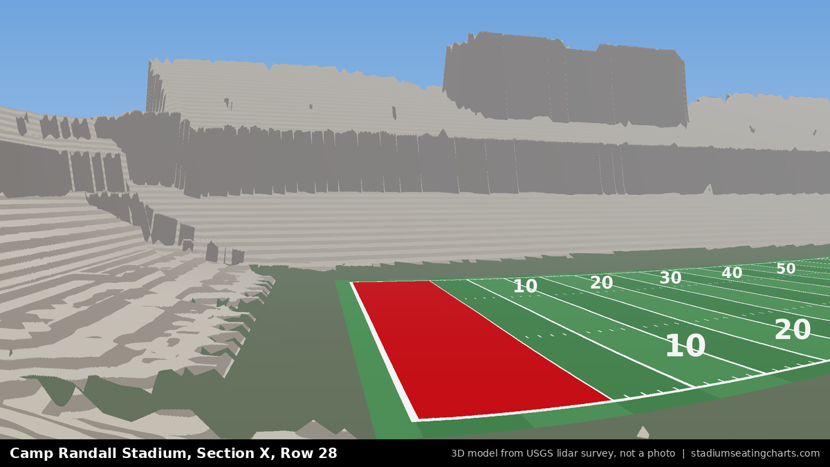 View from Camp Randall Stadium Section X, Row 28, looking toward the field
