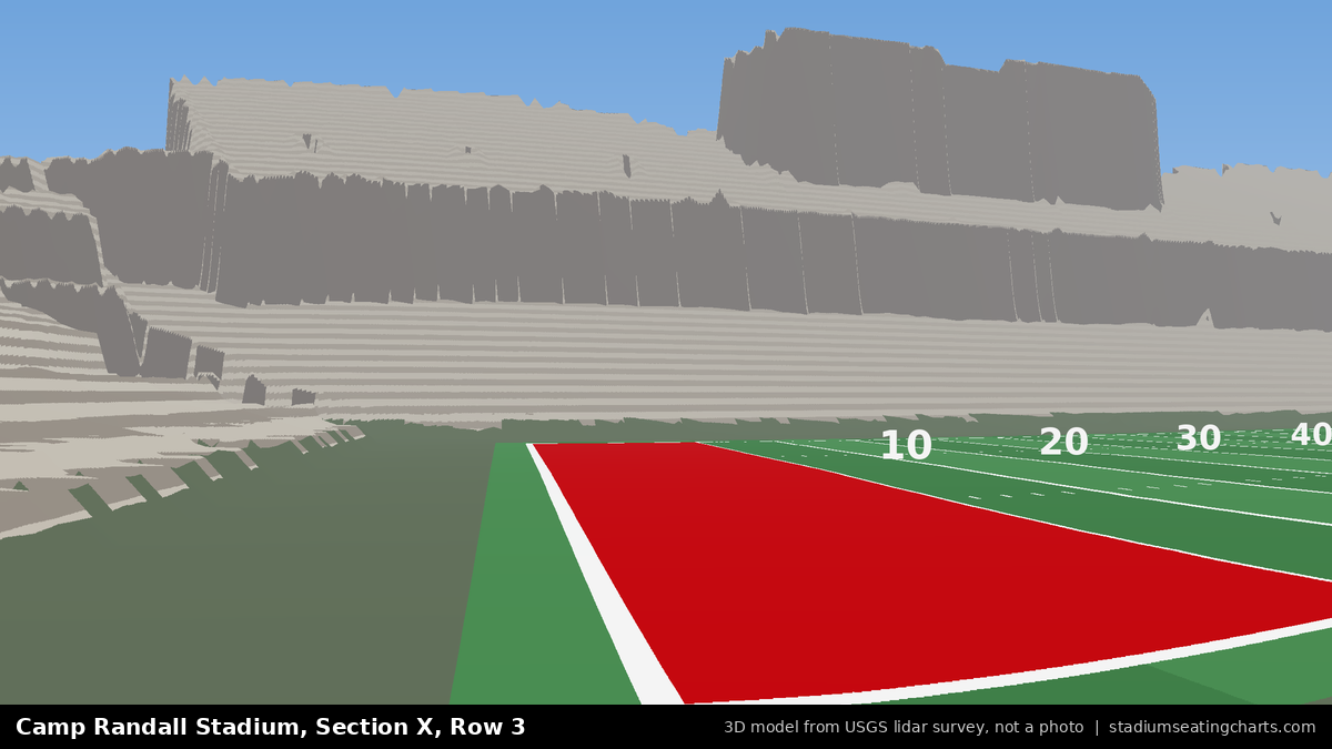 View from Camp Randall Stadium Section X, Row 3, looking toward the field