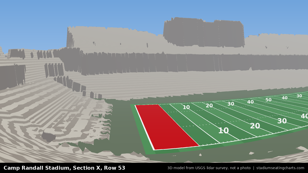 View from Camp Randall Stadium Section X, Row 53, looking toward the field