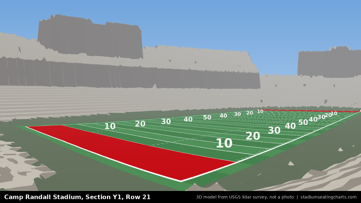 View from Camp Randall Stadium Section Y1, Row 21, looking toward the field