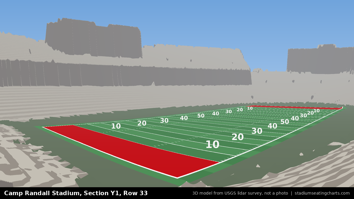 View from Camp Randall Stadium Section Y1, Row 33, looking toward the field