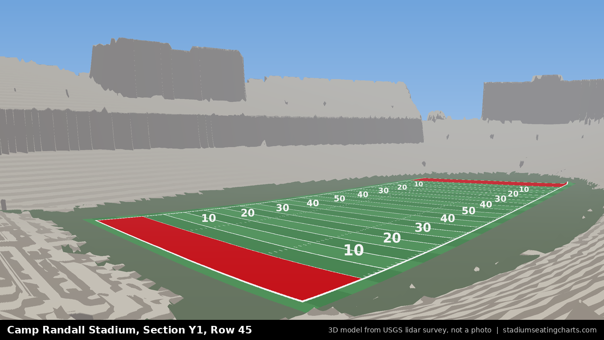 View from Camp Randall Stadium Section Y1, Row 45, looking toward the field