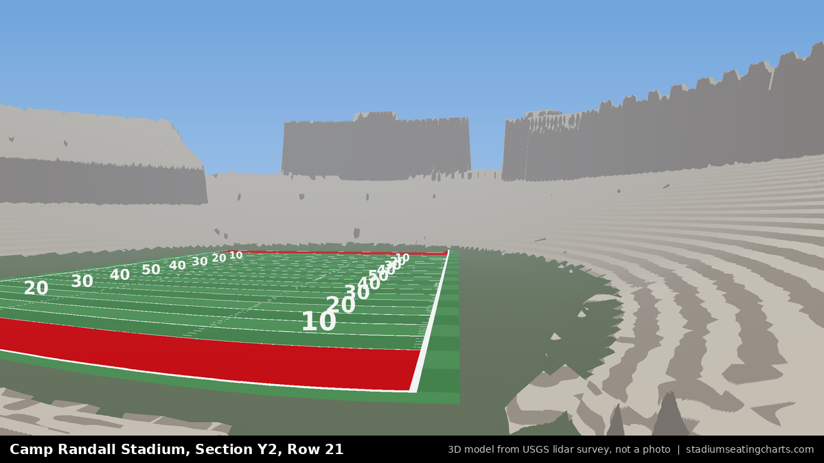 View from Camp Randall Stadium Section Y2, Row 21, looking toward the field