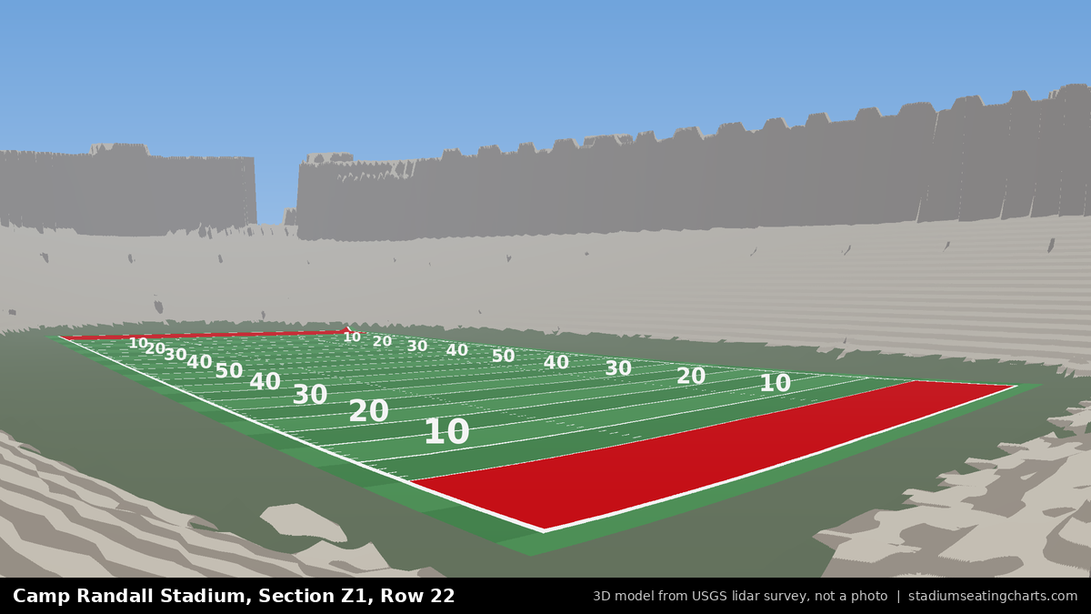 View from Camp Randall Stadium Section Z1, Row 22, looking toward the field