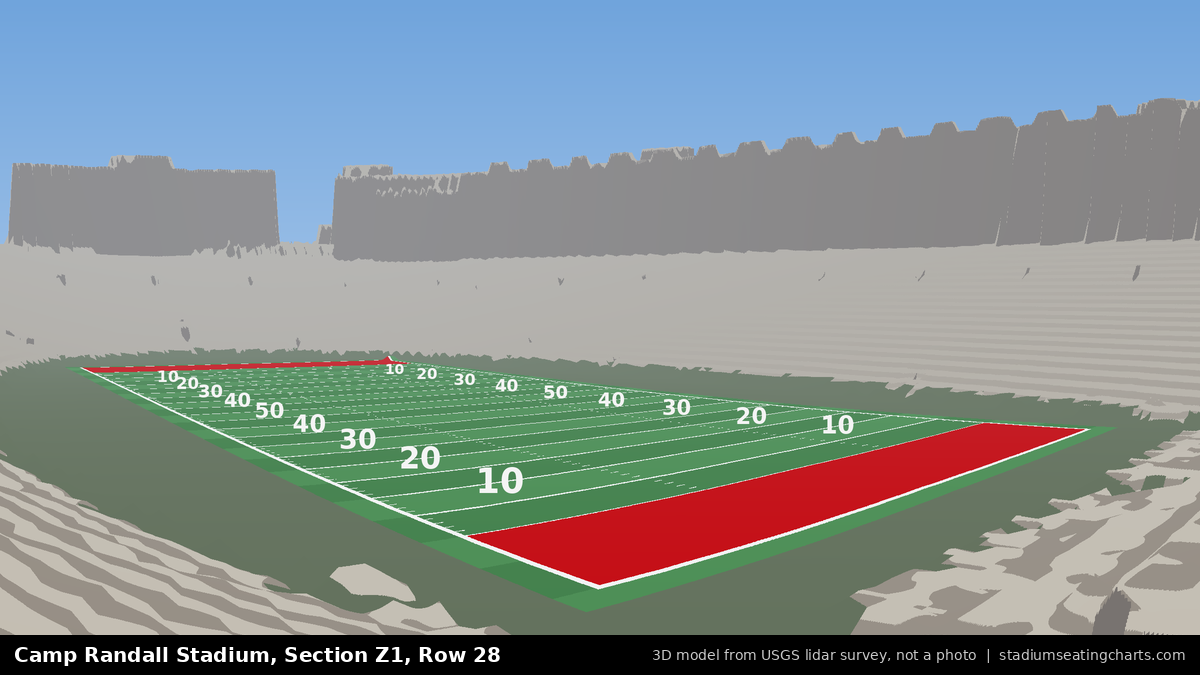 View from Camp Randall Stadium Section Z1, Row 28, looking toward the field