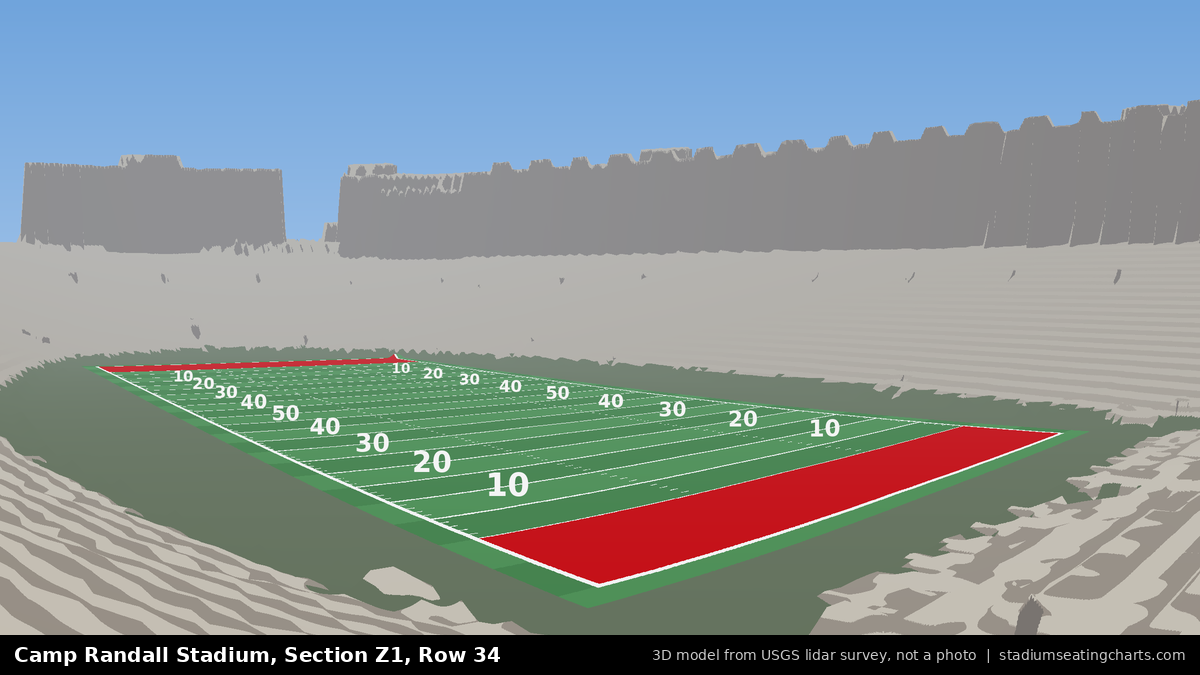 View from Camp Randall Stadium Section Z1, Row 34, looking toward the field