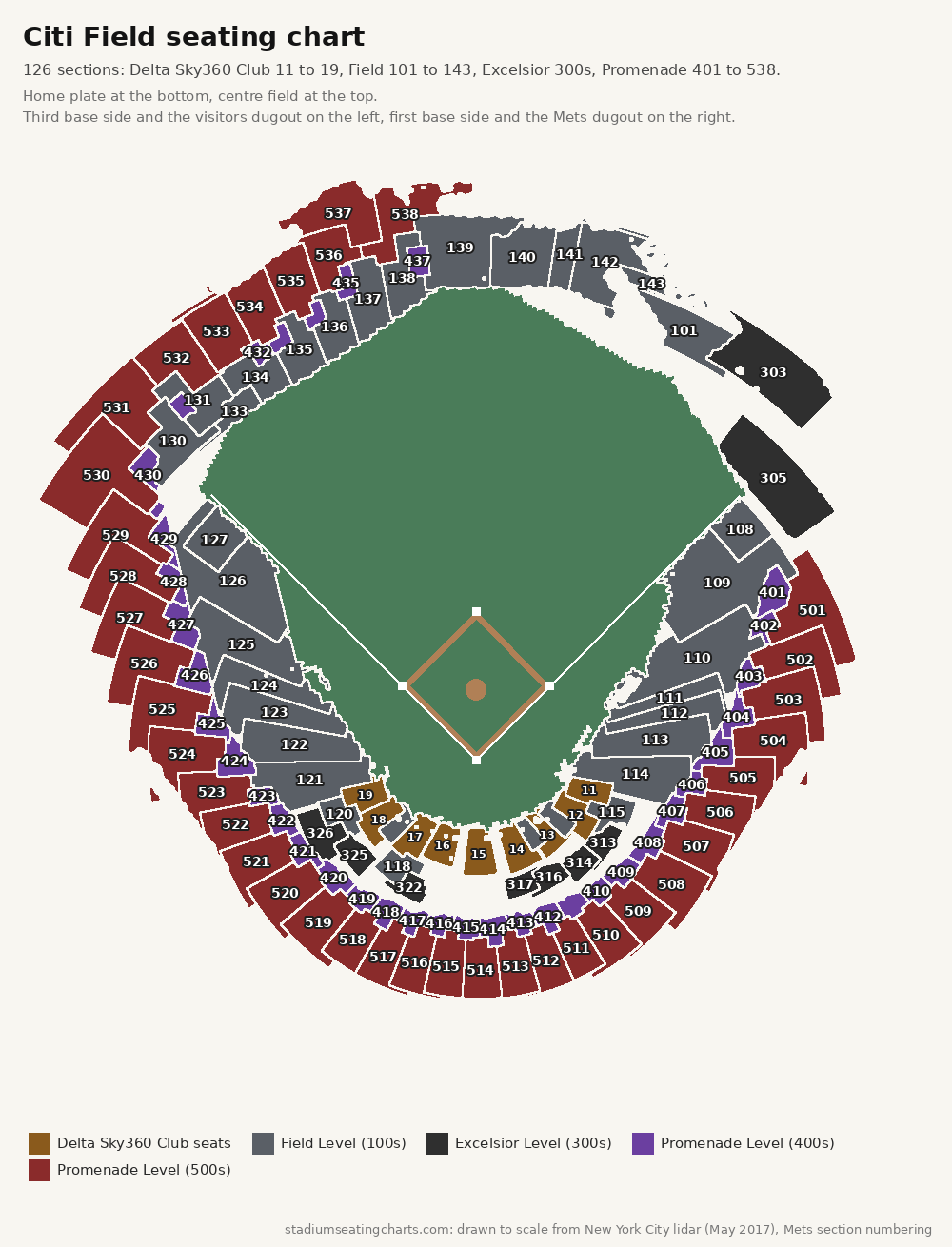 Citi Field seating chart with every level and section number
