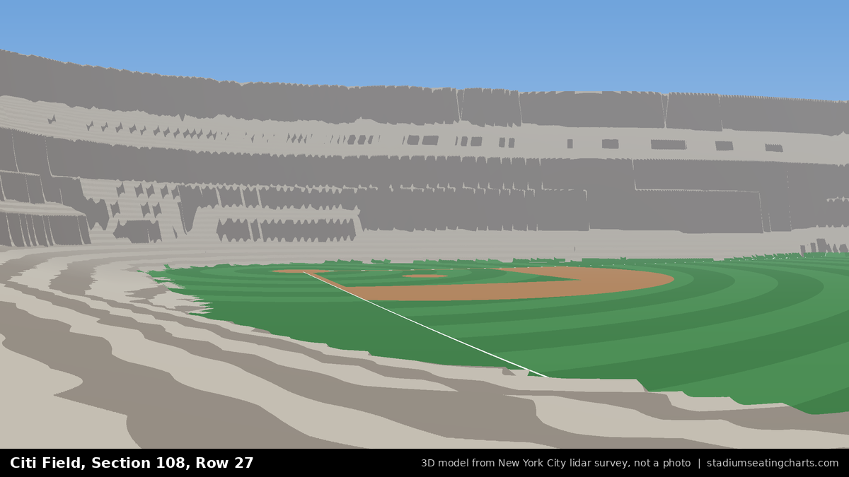 View from Citi Field Section 108, Row 27, looking toward the pitcher's mound
