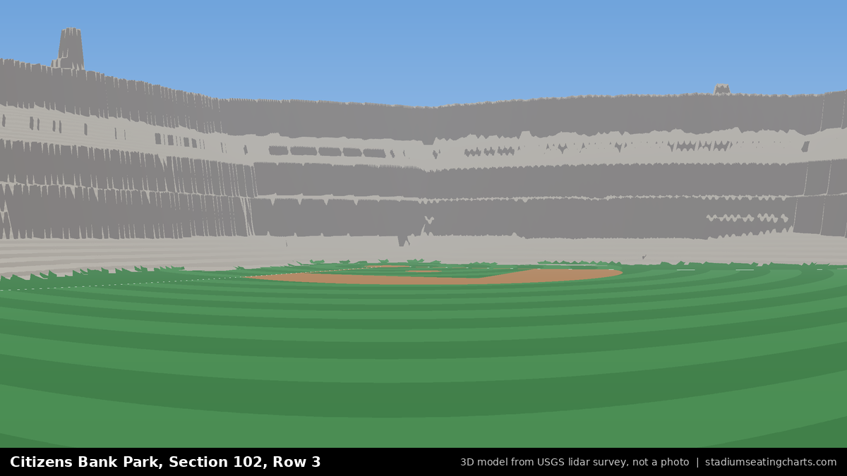 View from Citizens Bank Park Section 102, Row 3, looking toward the pitcher's mound