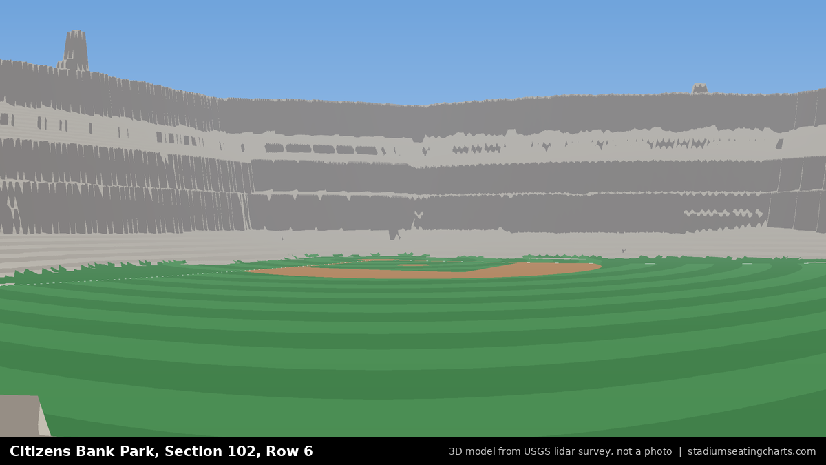 View from Citizens Bank Park Section 102, Row 6, looking toward the pitcher's mound