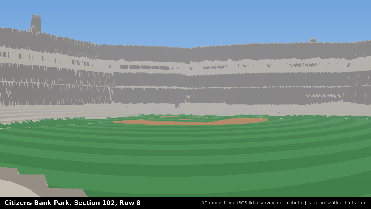 View from Citizens Bank Park Section 102, Row 8, looking toward the pitcher's mound