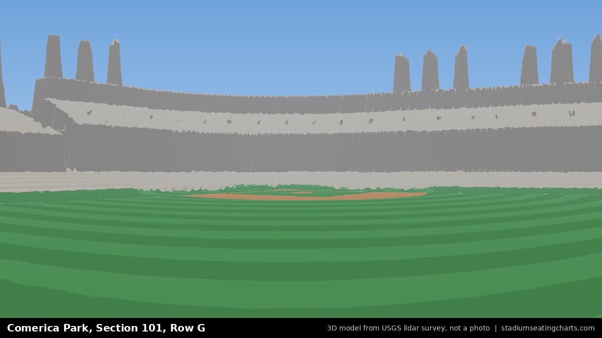 View from Comerica Park Section 101, Row G, looking toward the pitcher's mound