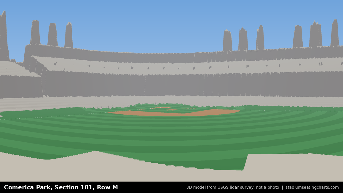 View from Comerica Park Section 101, Row M, looking toward the pitcher's mound